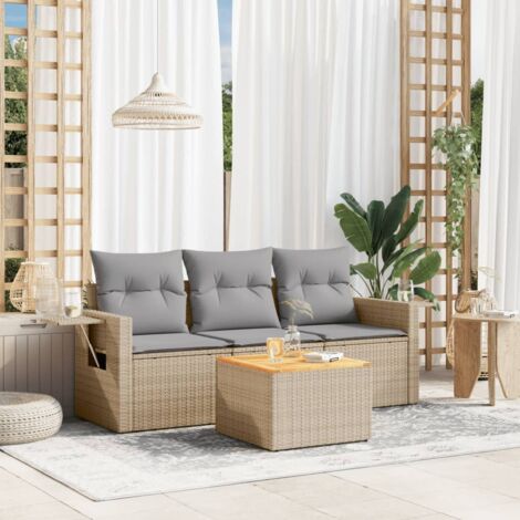vidaXL 4 Piece Garden Sofa Set with Cushions Beige Poly Rattan (1/5)