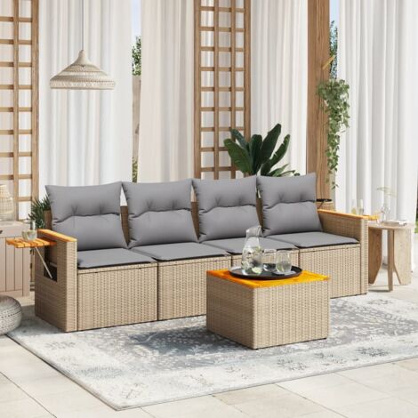 vidaXL 5 Piece Garden Sofa Set with Cushions Beige Poly Rattan (1/5)
