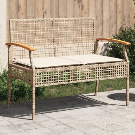 Vidaxl – Banc de jardin en résine tressée et acacia – Dimensions 108x57x85 cm – Coussin épais beige – Résistant aux intempéries