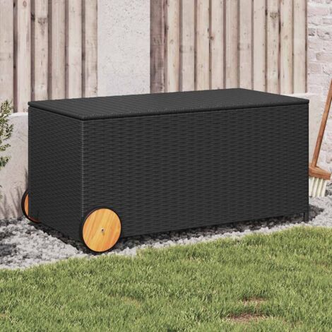 Vidaxl – Coffre de jardin 190L en résine tressée – Dimensions 107x55x50/53cm – Avec 2 roues et sac amovible résistant à l'eau – Résistance aux UV - NOIR 190 L
