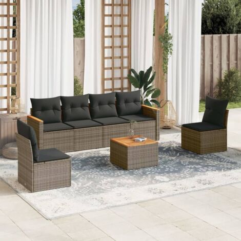 vidaXL 7 Piece Garden Sofa Set with Cushions Grey Poly Rattan (1/5)