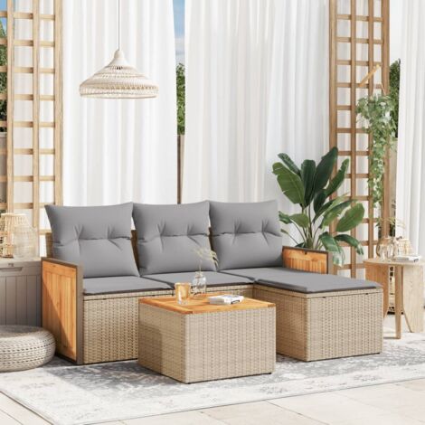 vidaXL 5 Piece Garden Sofa Set with Cushions Beige Poly Rattan (1/5)