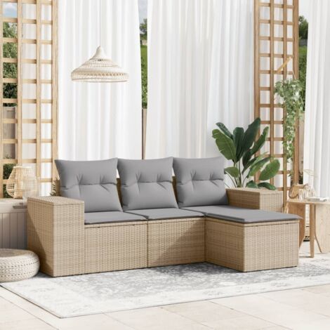 Salon de jardin avec coussins 4 pcs beige résine tressée vidaXL
