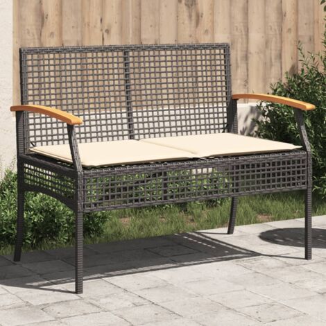 Vidaxl – Banc de jardin en résine tressée et acacia – Coussin épais noir – Dimensions 108x57x85 cm – Résistant aux intempéries et aux UV