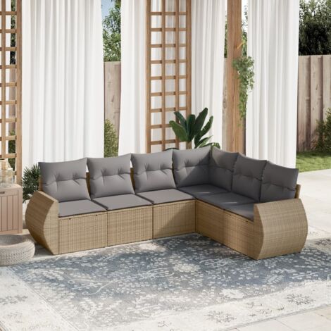 vidaXL 6 Piece Garden Sofa Set with Cushions Beige Poly Rattan (1/5)