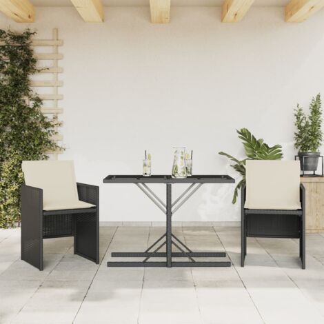 Ensemble de bistro 3 pcs avec coussins noir résine tressée vidaXL