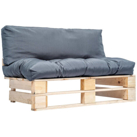 Canapé de jardin palette avec coussins gris Pinède vidaXL