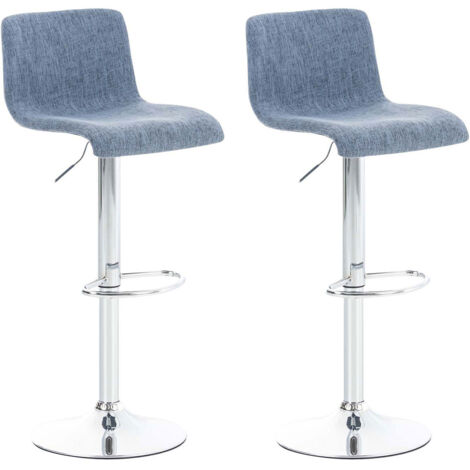 Lot 2 tabourets de bar Hover tissu hauteur réglable Piètement Métal chromé Bleu Chrome