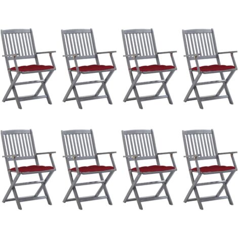 vidaXL Folding Chairs 8 pcs with Cushions Solid Acacia Wood (2x46334+2x314888)