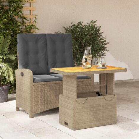 vidaXL 2 Piece Garden Dining Set with Cushions Beige Poly Rattan (1/5)