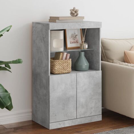 Vidaxl – Buffet moderne gris béton 60,5x37x100 cm – Éclairage LED RVB personnalisable – Bois d'ingénierie et verre – Grand espace de rangement