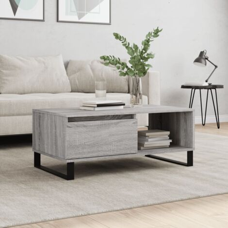 Vidaxl – Table basse fixe sonoma gris 90x50x36,5 cm – Bois d'ingénierie – Pieds en métal pour stabilité – Grand espace de rangement