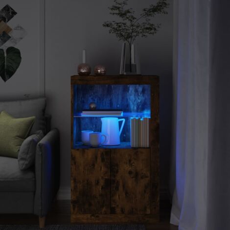vidaXL Side Cabinet with LED Lights Smoked Oak Engineered Wood (1/5)