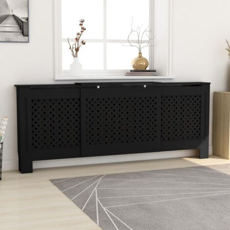 Vidaxl – Cache-radiateur MDF noir réglable 142-205 cm – Design à lattes modernes – Pour salon et espaces élégants – Assemblage requis