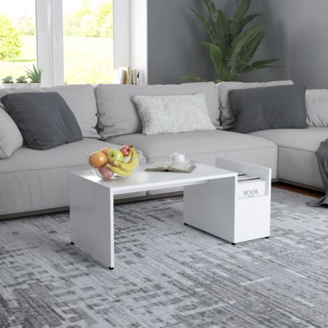 Vidaxl – Table basse fixe blanche 90x45x35 cm – Bois d'ingénierie – Avec compartiment de rangement – Design géométrique moderne (1/5)