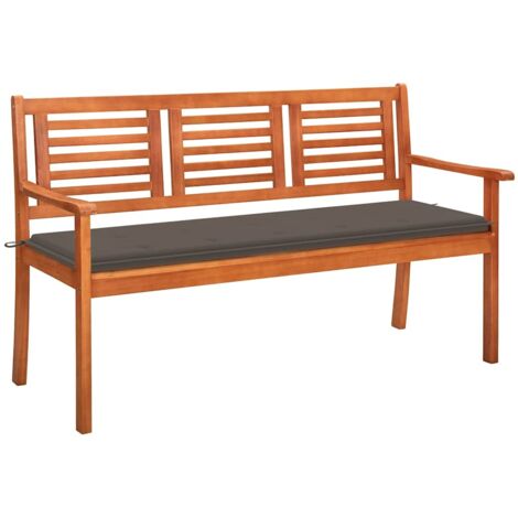 vidaXL Banc de jardin 3 places avec coussin 150 cm Bois d'eucalyptus (1/5)