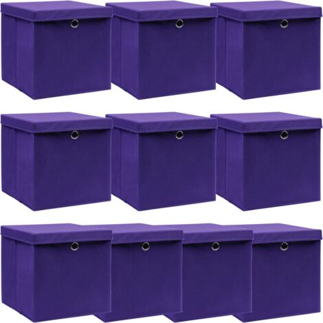 Boîtes de rangement et couvercles 10pcs Violet 32x32x32cm Tissu vidaXL
