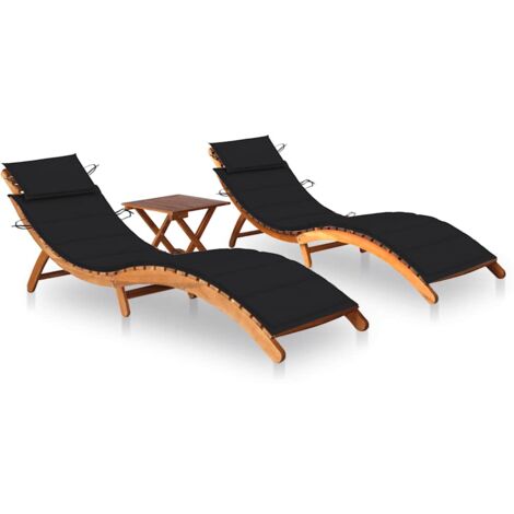 Chaises longues lot de 2 avec table et coussins Acacia solide vidaXL