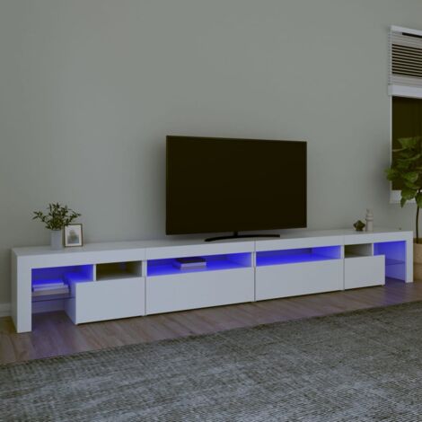 Vidaxl – Meuble TV blanc avec lumières LED – Bois d'ingénierie – Dimensions 290x36,5x40 cm – Éclairage RGB pour ambiance moderne