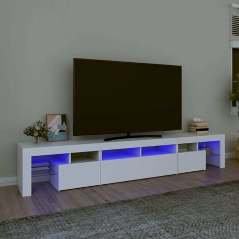 Vidaxl – Meuble TV blanc 230x36,5x40 cm – Bois d'ingénierie – Lumières LED RVB – Grand espace de rangement – Design moderne