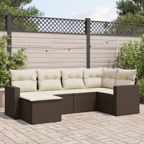 vidaXL 6 Piece Garden Sofa Set with Cushions Brown Poly Rattan (1/3)