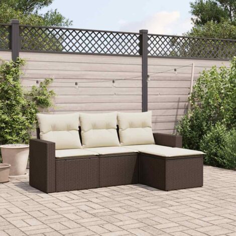 vidaXL 4 Piece Garden Sofa Set with Cushions Brown Poly Rattan (1/3)