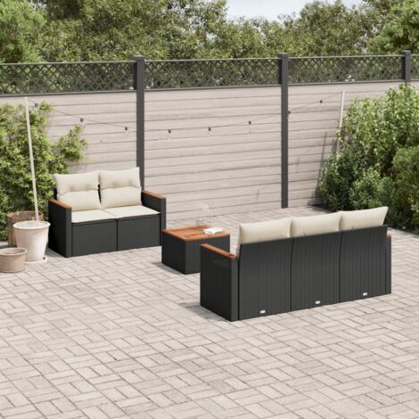 vidaXL 6 Piece Garden Sofa Set with Cushions Black Poly Rattan (1/3)