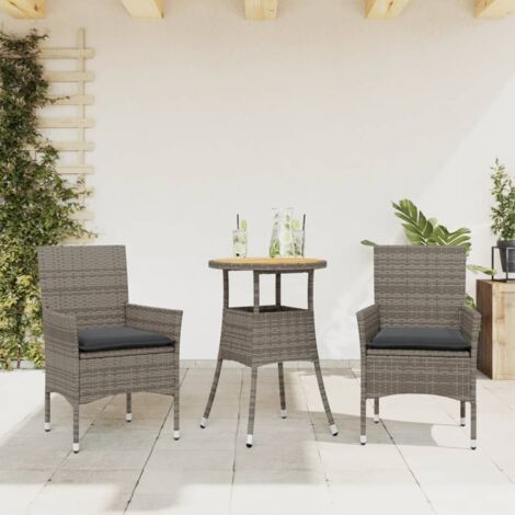 Ensemble à manger de jardin et coussins 3 pcs gris rotin acacia vidaXL (1/5)