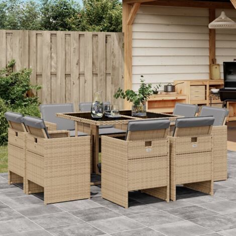 vidaXL 9 Piece Garden Dining Set with Cushions Mix Beige Poly Rattan (1/5)