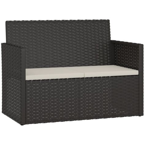 Vidaxl – Banc de jardin avec coussins – Rotin poly résistant aux intempéries – Cadre en acier stable – 2 places – 105 cm noir