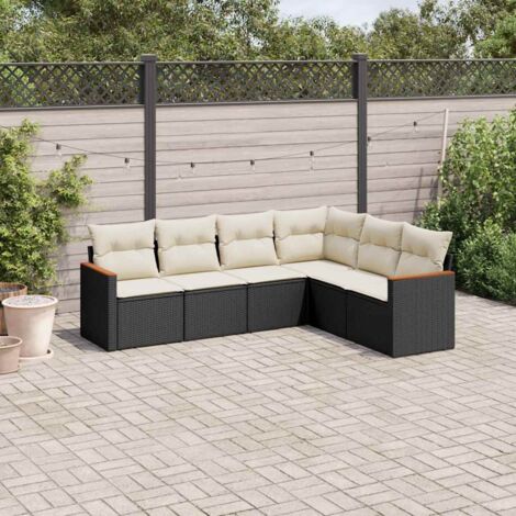 vidaXL 6 Piece Garden Sofa Set with Cushions Black Poly Rattan (1/3)