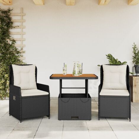 vidaXL 3 Piece Bistro Set with Cushions Black Poly Rattan (1/5)