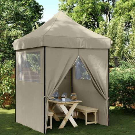 Vidaxl – Tente de réception pliable escamotable 4 parois latérales taupe – Tissu Oxford 100% polyester – Dimensions 200x200x306cm – Cadre acier enduit de poudre (1/5)