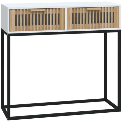 Vidaxl – Table console blanche 80x30x75 cm – Bois d'ingénierie et fer – 2 tiroirs – Design scandinave pour rangement pratique (1/5)