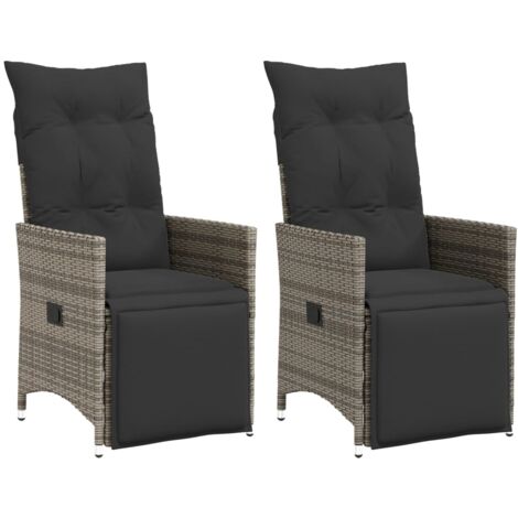 Chaises inclinables de jardin lot de 2 et coussins gris rotin vidaXL