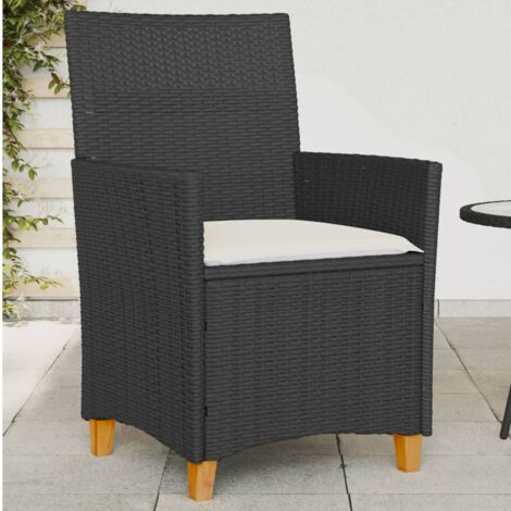 vidaXL Garden Chairs with Cushions 2 pcs Black Poly Rattan&Solid Wood (1/5)
