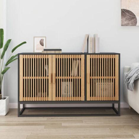 Vidaxl – Buffet noir 105x30x65 cm en bois d'ingénierie – Pied en fer pour robustesse – Dispositif de fixation au mur inclus (1/6)