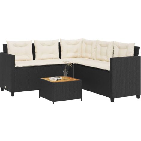 Canapé de jardin avec table et coussins en forme de L noir vidaXL