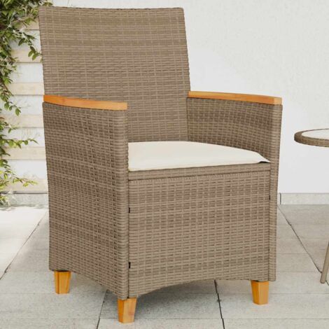 vidaXL Garden Chairs with Cushions 2 pcs Beige Poly Rattan&Solid Wood (1/5)