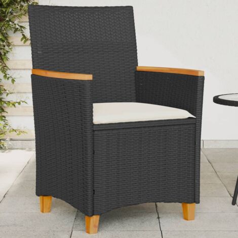 vidaXL Garden Chairs with Cushions 2 pcs Black Poly Rattan&Solid Wood (1/5)