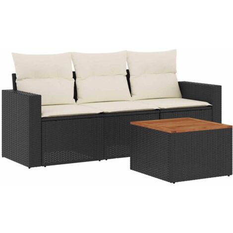 vidaXL 4 Piece Garden Sofa Set with Cushions Black Poly Rattan (1/5)