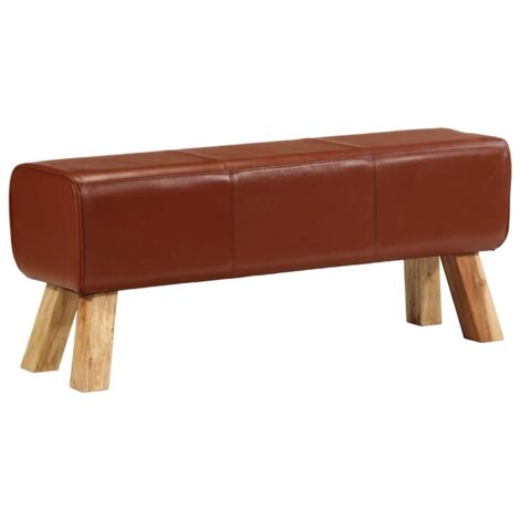 Vidaxl – Banc de gymnastique marron 110 cm – Cuir véritable et bois de manguier massif – Confort optimal et design vintage (1/7)