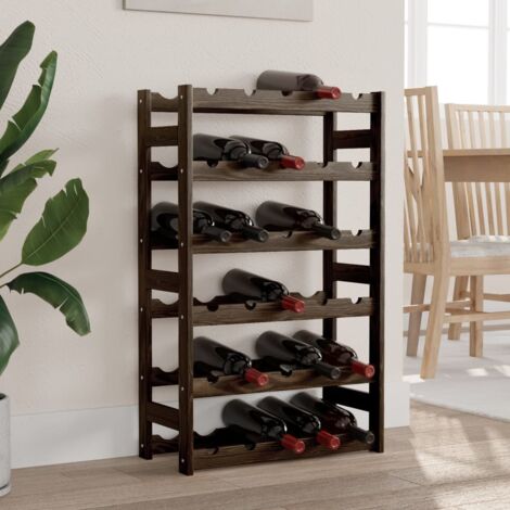 Vidaxl – Casier à bouteilles 30 bouteilles – Bois de pin massif noir – Dimensions 53x25x86 cm – 6 niveaux – Fixation murale incluse
