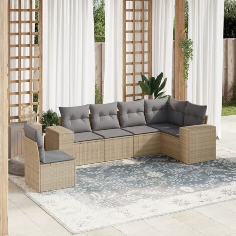 vidaXL 6 Piece Garden Sofa Set with Cushions Beige Poly Rattan (1/5)