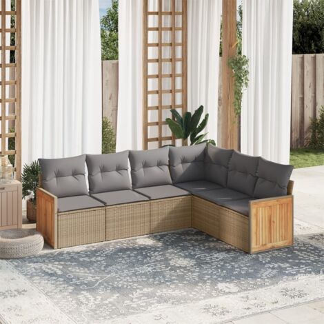 vidaXL 6 Piece Garden Sofa Set with Cushions Beige Poly Rattan (1/5)