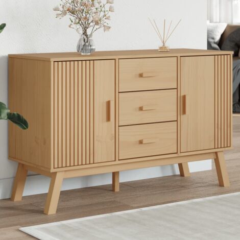 Vidaxl – Buffet scandinave en bois massif de pin marron 114x43x73,5 cm – 3 tiroirs et 2 compartiments – Finition à la cire (1/5)