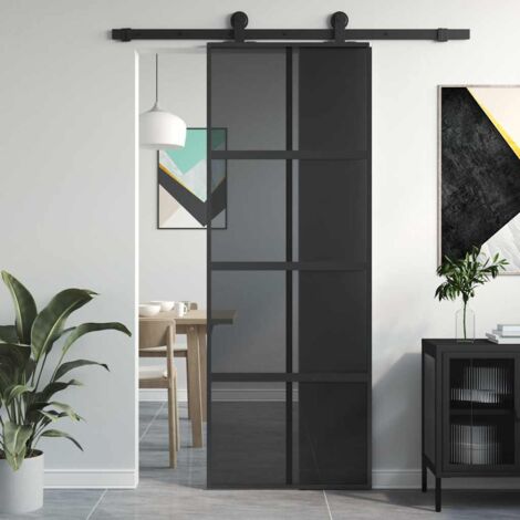 Vidaxl – Porte coulissante en verre trempé noir 76x205 cm – Cadre aluminium robuste – Coulissement silencieux – Design moderne minimaliste