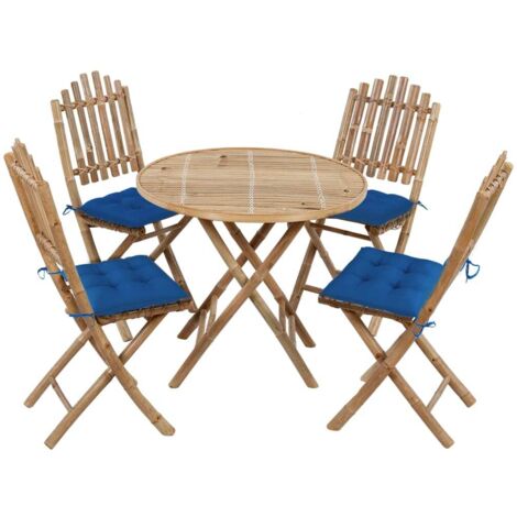 vidaXL 5 Piece Folding Outdoor Dining Set with Cushions Bamboo (41497+314891) (1/5)