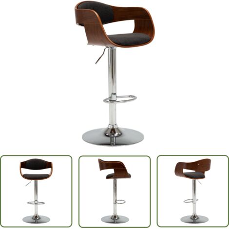 The Living Store Tabouret de bar Gris Bois courbé et tissu - Chaise De Bar - Tabouret De Comptoir - Chaise De Cuisine - Mobilier De Bar - Chaise Ergonomique (1/5)