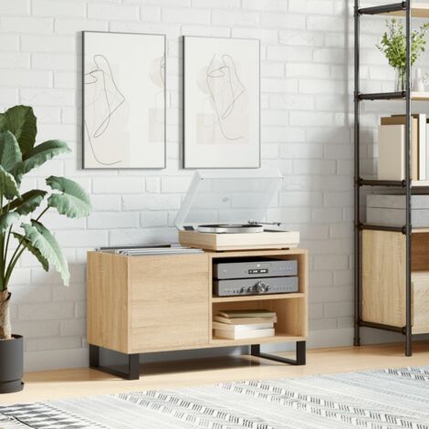 Vidaxl – Armoire à disques chêne sonoma 85x38x48 cm – Bois d'ingénierie – Résistance à l'humidité – Style industriel avec pieds en fer (1/6)